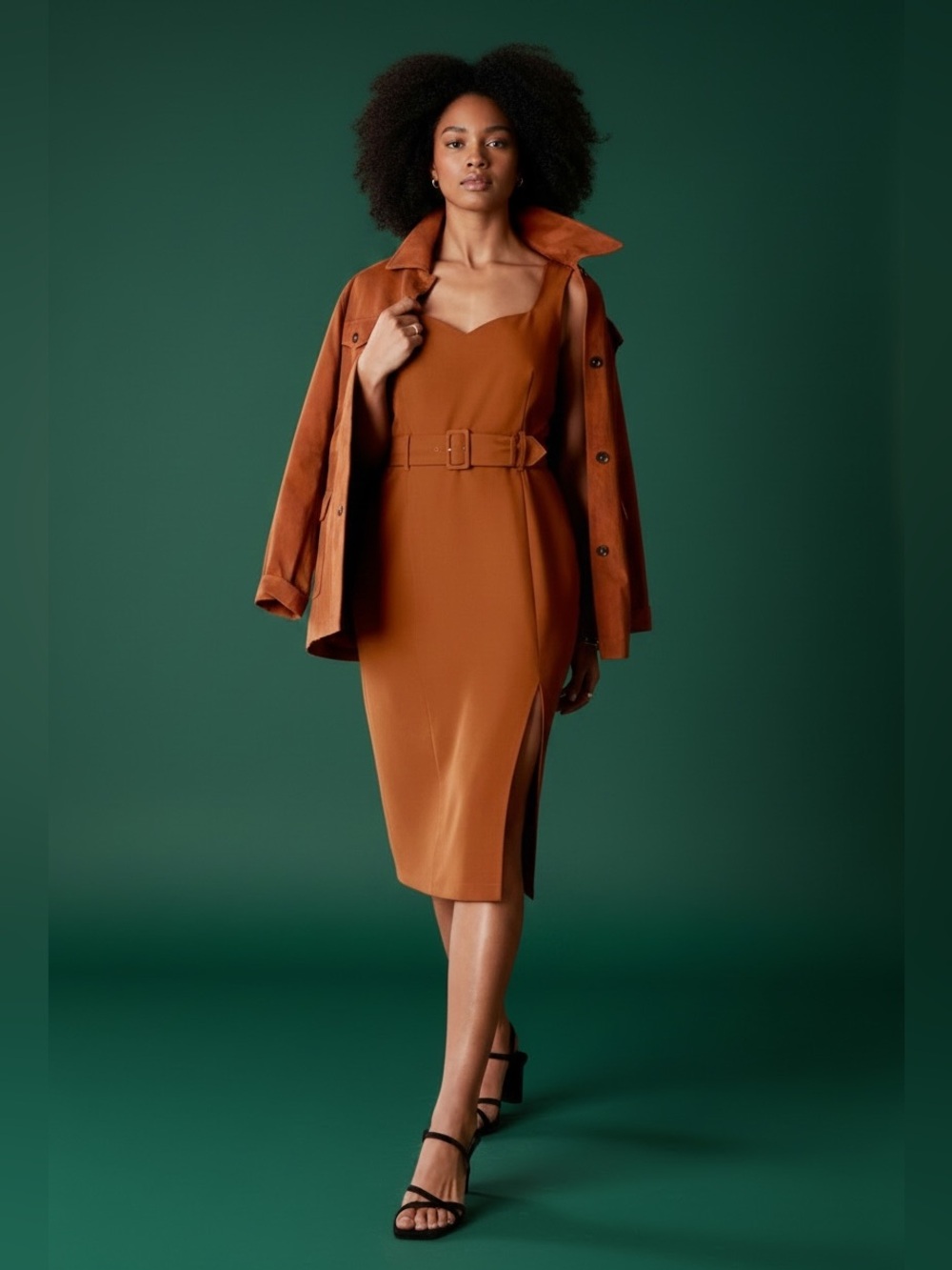 Banana Republic Chic Rust-Brown Midi Sheath Dress with Belt